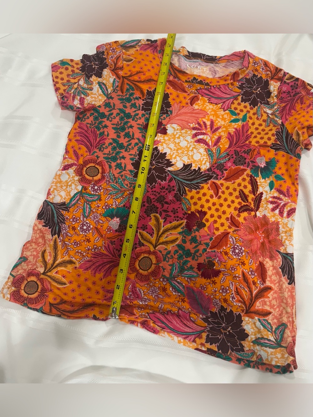 LOFT Floral Patchwork Tee Medium 100% Cotton Boho Cottagecore Top